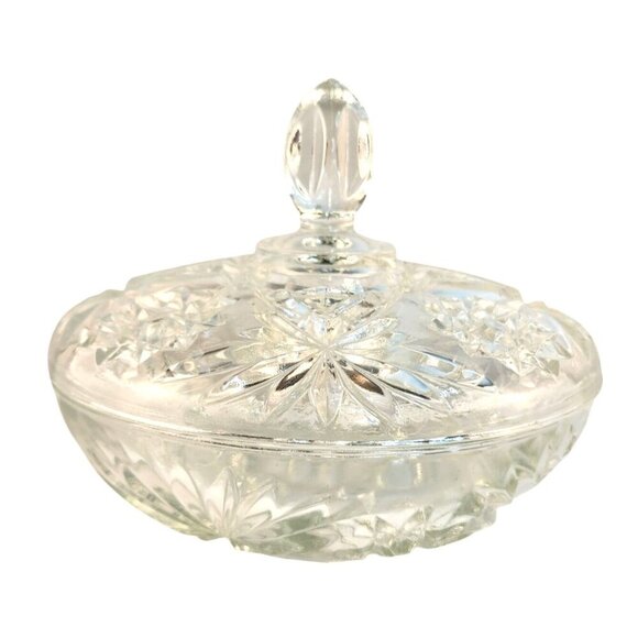 Vintage Crystal Glass Candy Dish With Lid Star Of David Fan Pattern Anchor Hocki - Picture 1 of 7